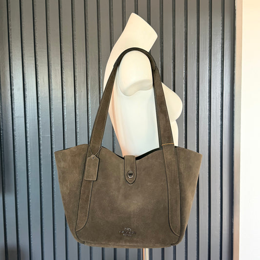 Coach Hadley Turnlock Tote Bag in Olive/Army Green Suede
