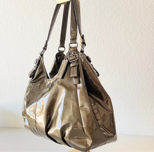 Coach Madison Maggie hobo shoulder bag Olive/Gunmetal Glossy