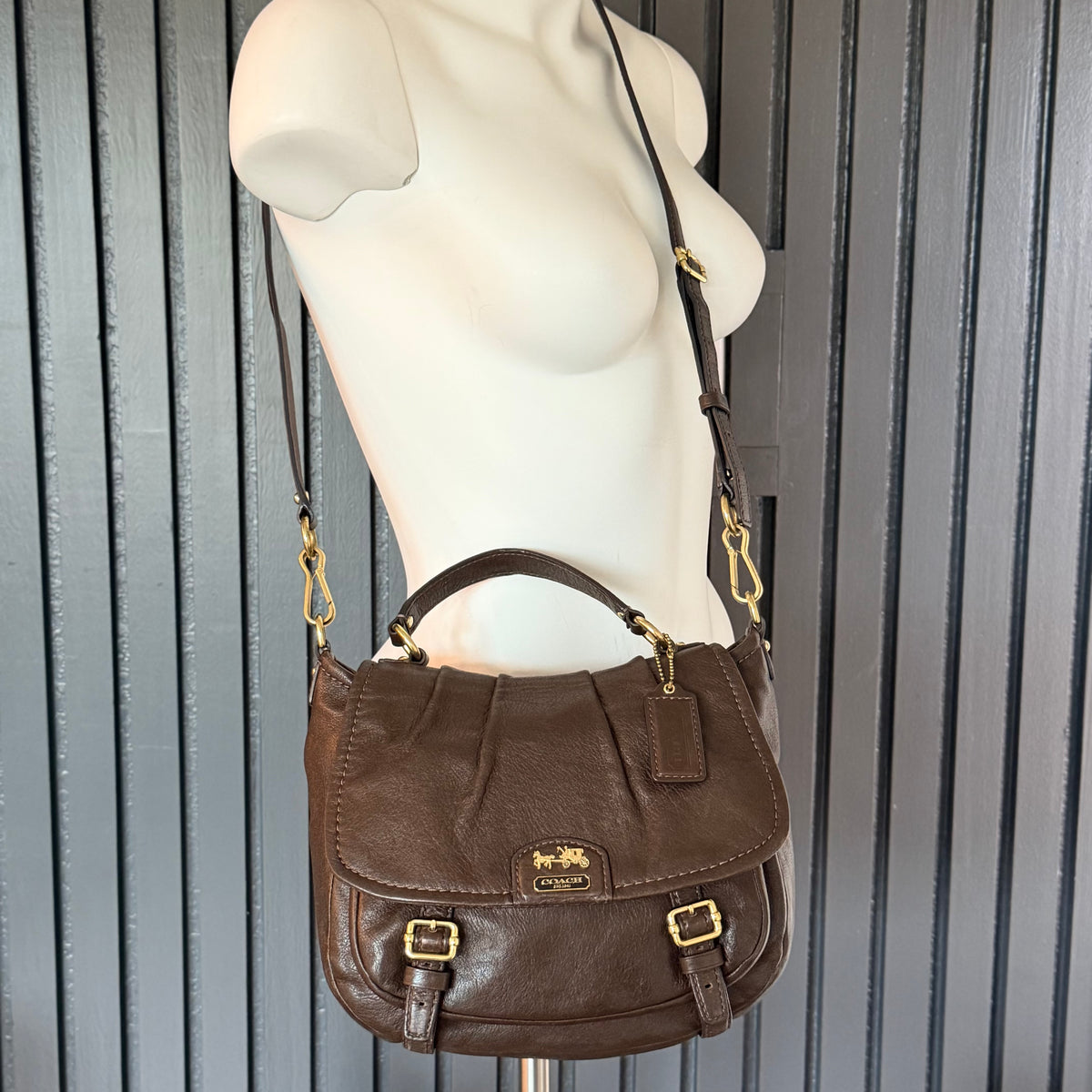Dark Brown Coach Madison Annabelle Leather Flap Shoulder Bag