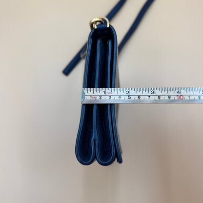 Tory Burch Royal Blue Pebbled Leather Crossbody Flap Bag Gold Tone Adjustable Strap