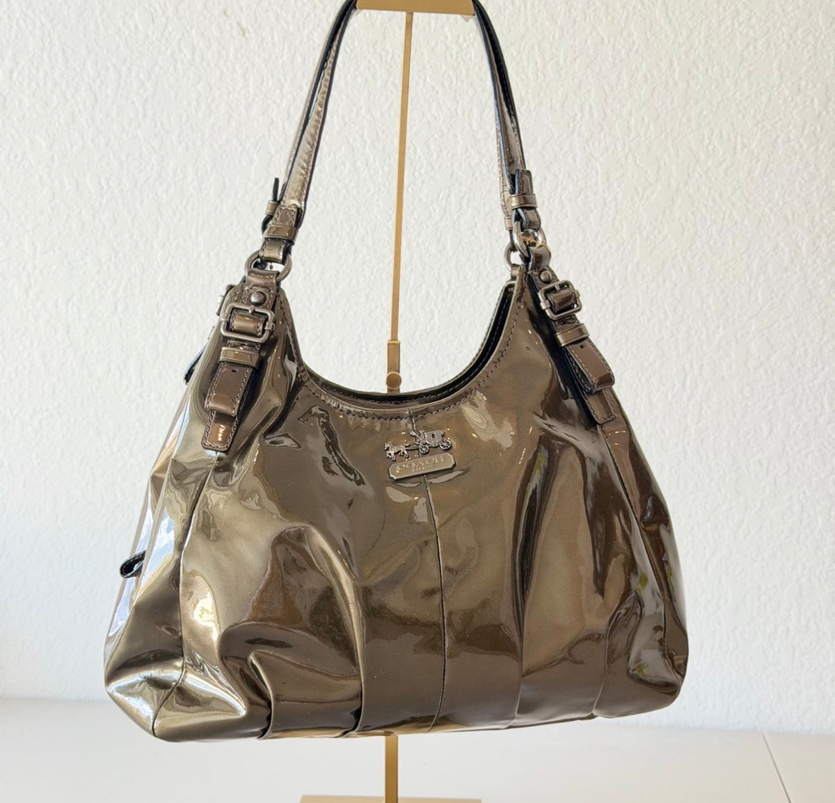 Coach Madison Maggie hobo shoulder bag Olive/Gunmetal Glossy