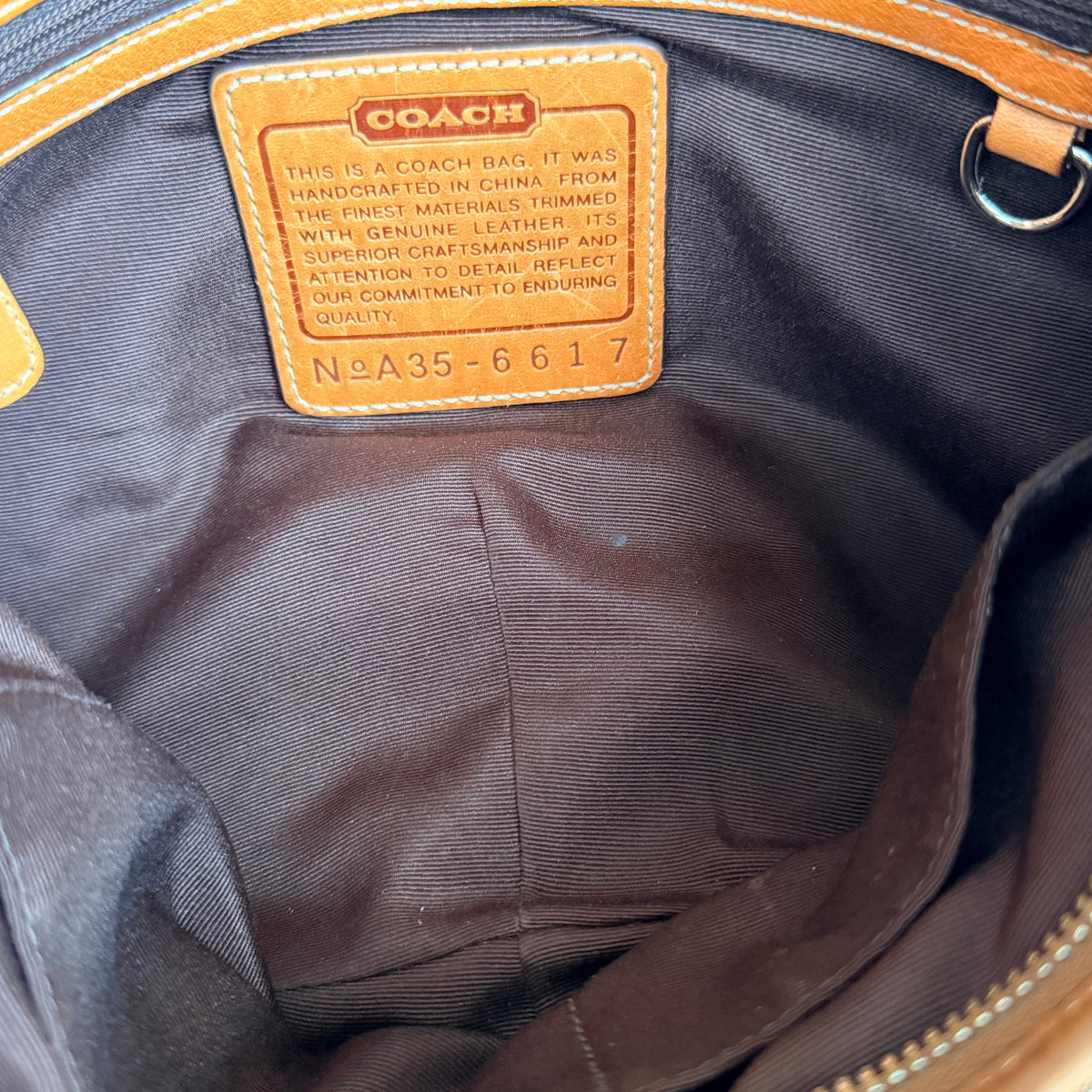 COACH Vintage Signature Monogram Canvas Hobo Bag with Tan Leather Trim