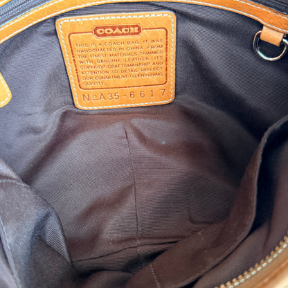 COACH Vintage Signature Monogram Canvas Hobo Bag with Tan Leather Trim