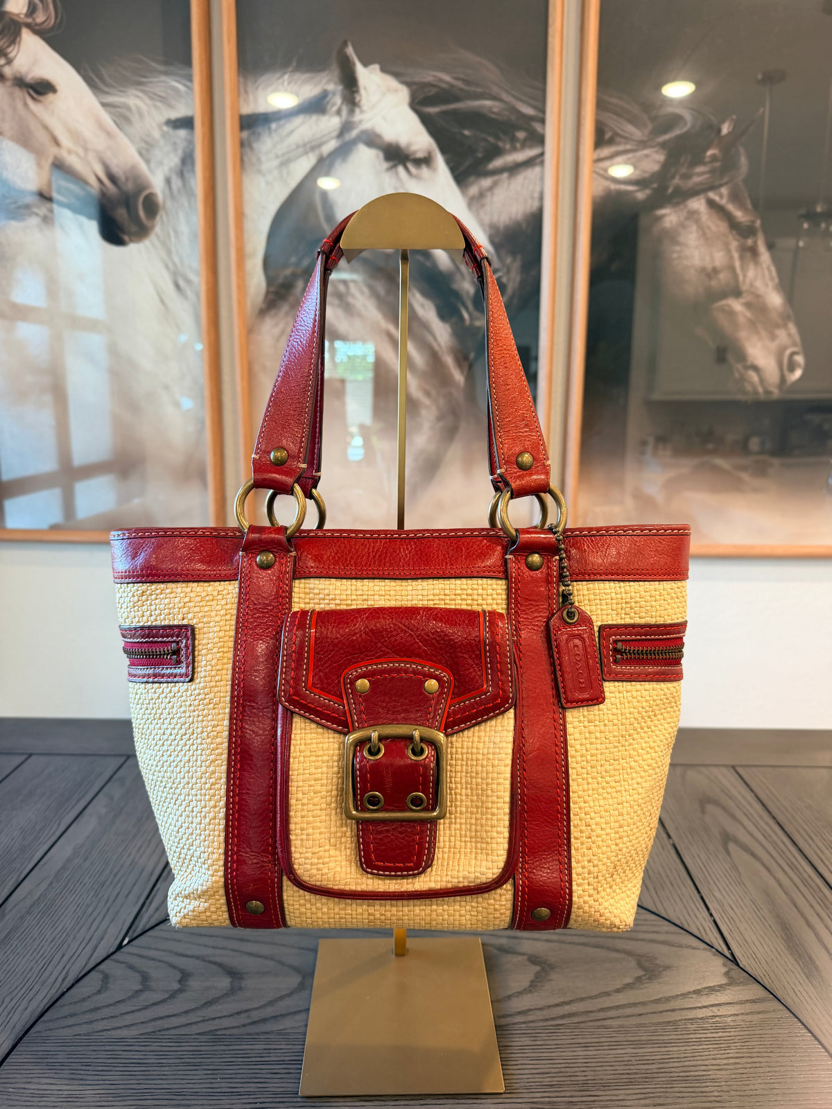 Vintage Coach Legacy Buckle Tote Bag  Woven Leather 2005