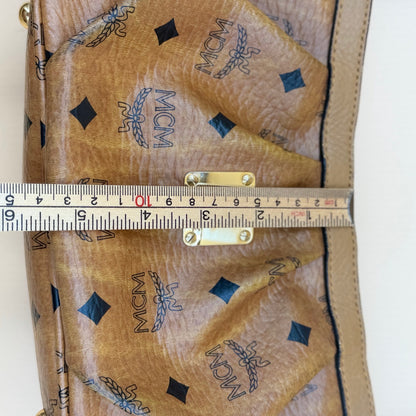 MCM Visetos Cognac Coated Canvas Shoulder Bag – Classic Monogram Mini Hobo Bag