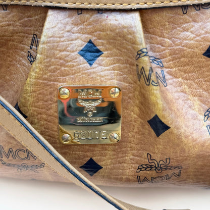 MCM Visetos Cognac Coated Canvas Shoulder Bag – Classic Monogram Mini Hobo Bag