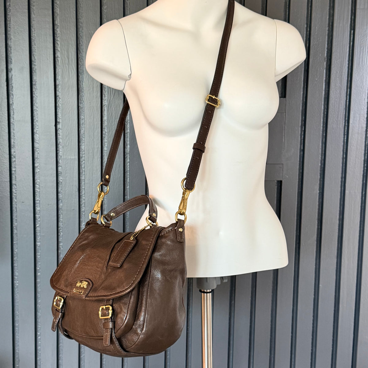 Dark Brown Coach Madison Annabelle Leather Flap Shoulder Bag