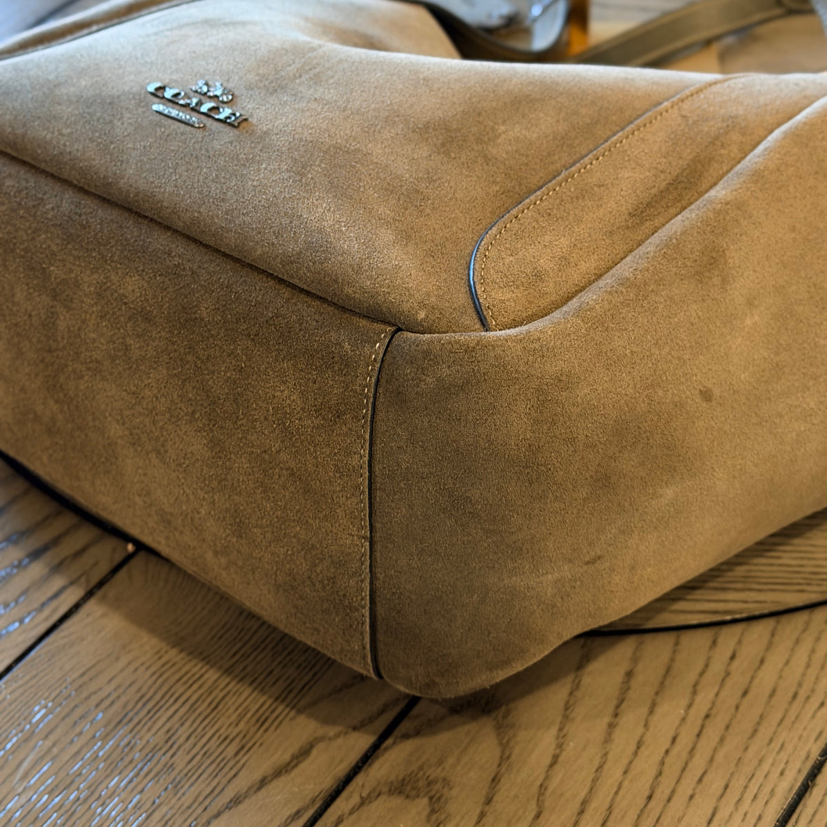 Coach Hadley Turnlock Tote Bag in Olive/Army Green Suede