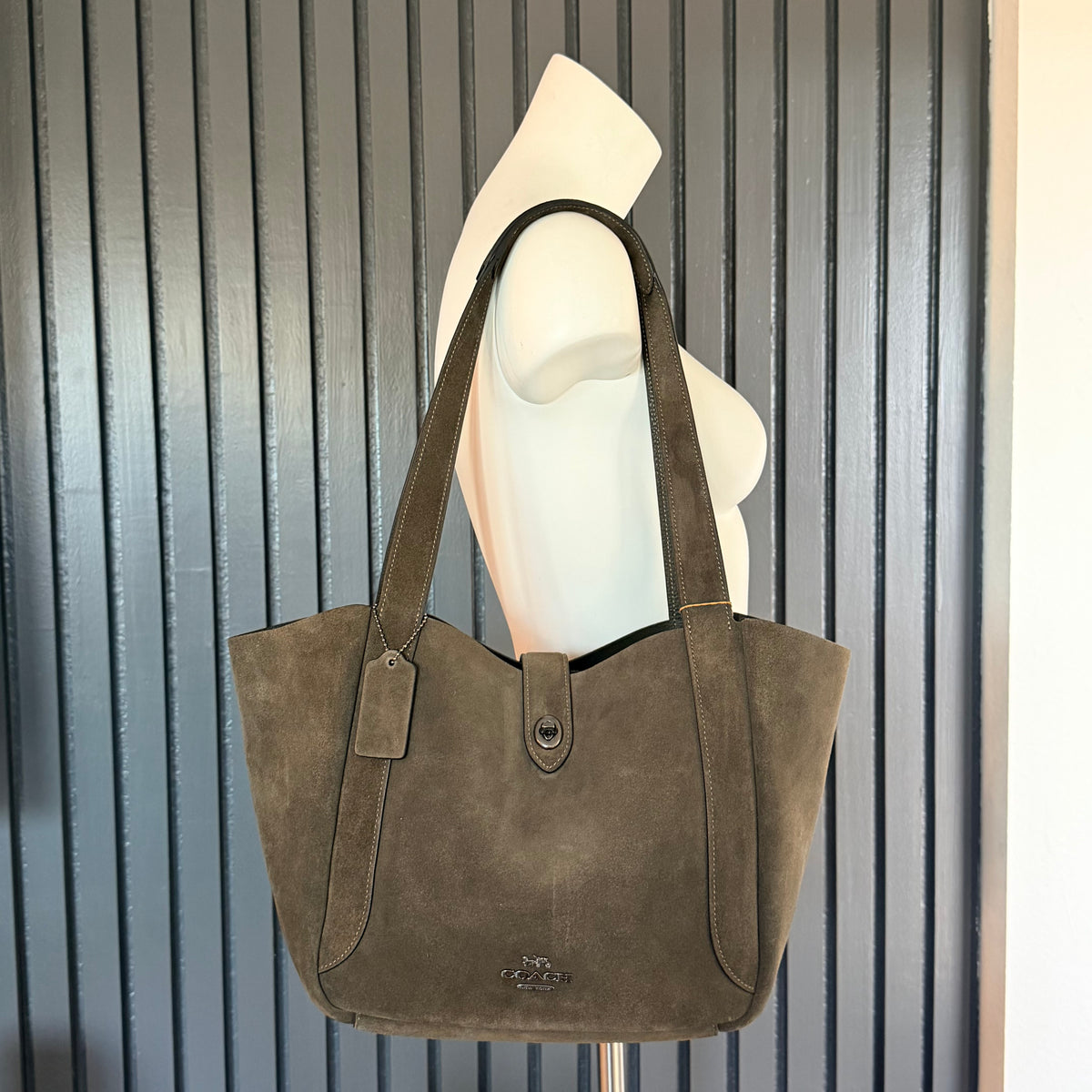Coach Hadley Turnlock Tote Bag in Olive/Army Green Suede