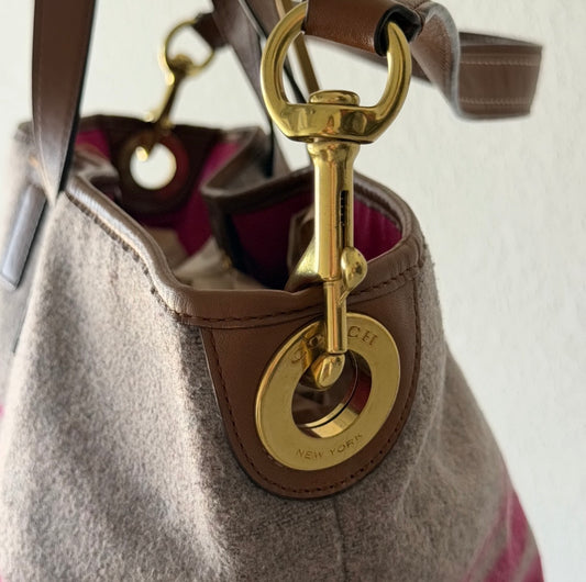 Large Wool Coach Hadley Striped Tote Bag