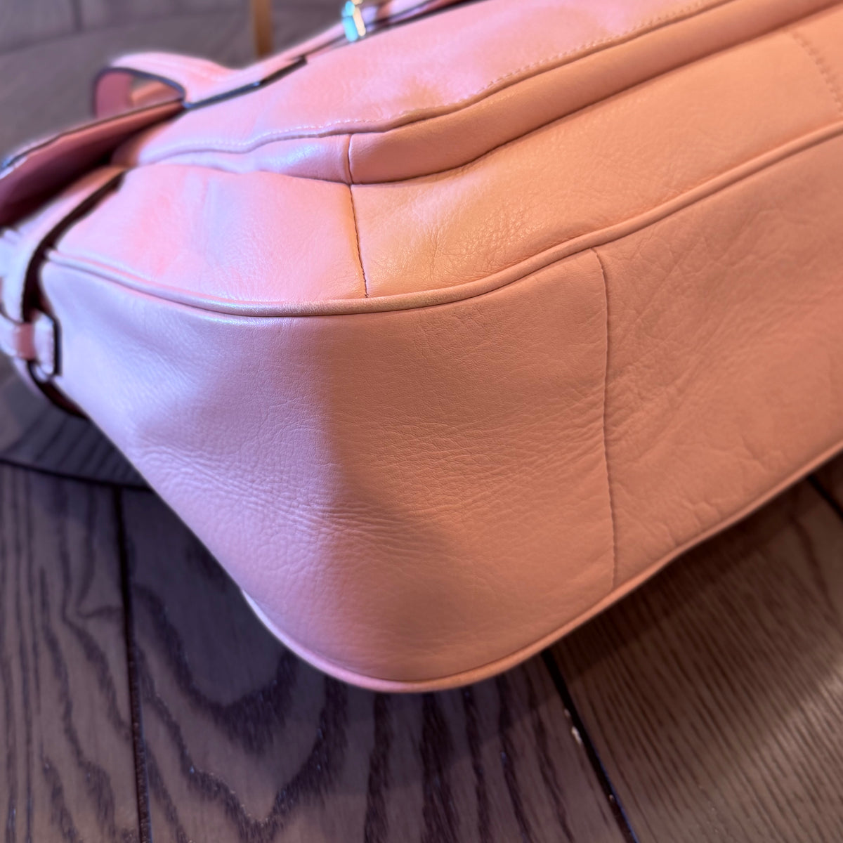 2013 Pink Coach Taylor Marin Leather Flap Satchel with silver-tone hardware.