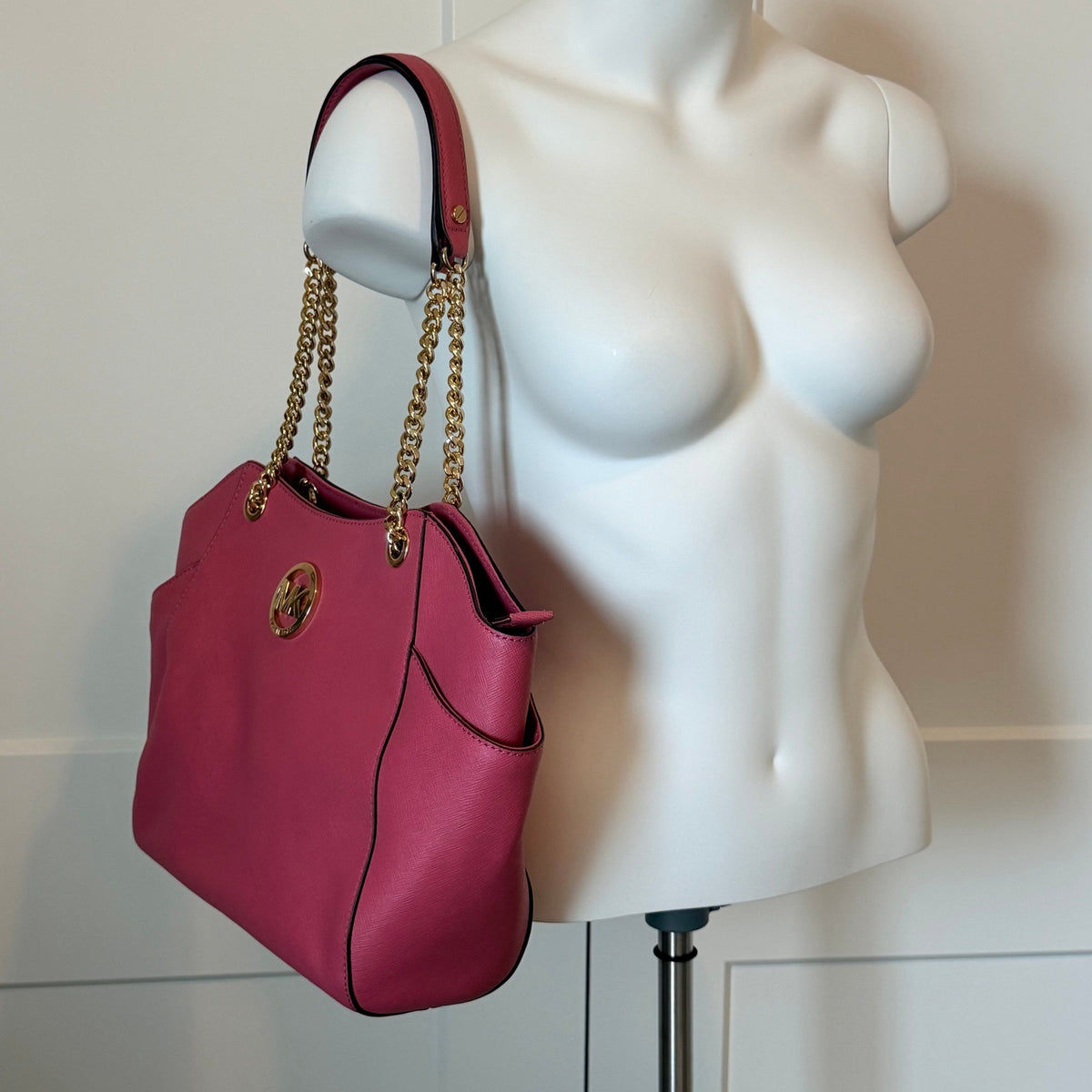 Michael Kors Jet Set Travel Large Chain Tote Tulip Pink Saffiano Leather Bag NWT