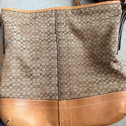 Coach Vintage Signature C Jacquard Hobo Bag with Tan Leather Trim & Tassel