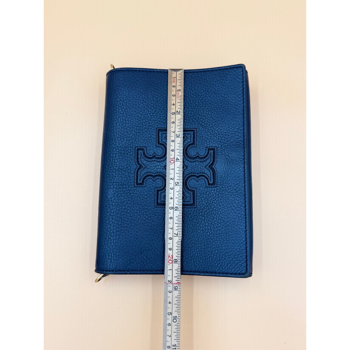 Tory Burch Royal Blue Pebbled Leather Crossbody Flap Bag Gold Tone Adjustable Strap