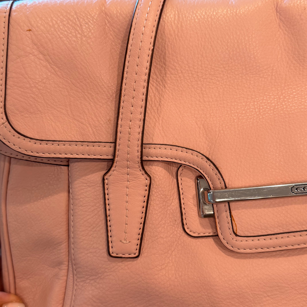 2013 Pink Coach Taylor Marin Leather Flap Satchel with silver-tone hardware.
