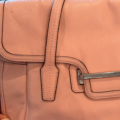 2013 Pink Coach Taylor Marin Leather Flap Satchel with silver-tone hardware.