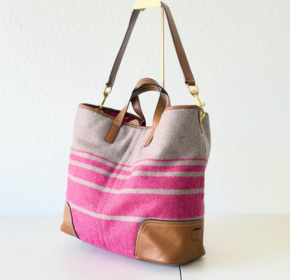 Large Wool Coach Hadley Striped Tote Bag
