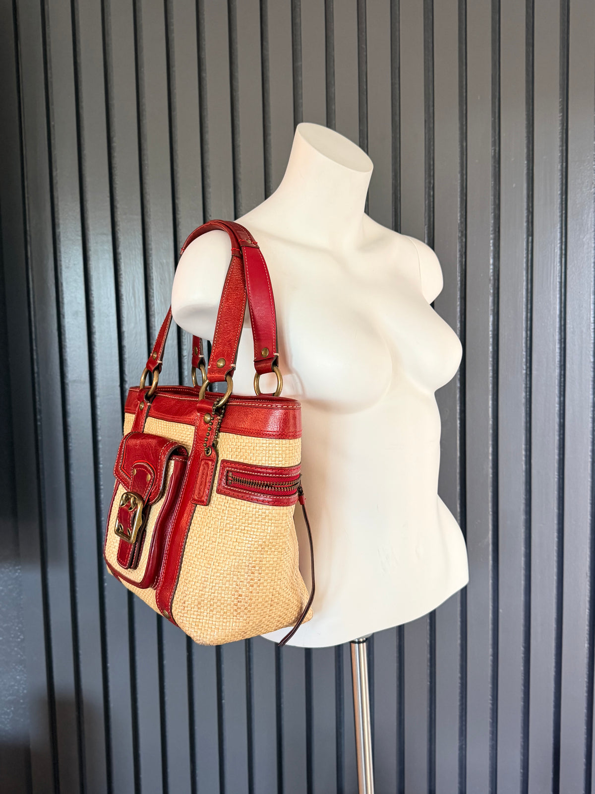 Vintage Coach Legacy Buckle Tote Bag  Woven Leather 2005