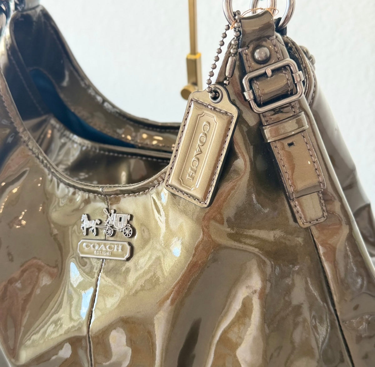 Coach Madison Maggie hobo shoulder bag Olive/Gunmetal Glossy