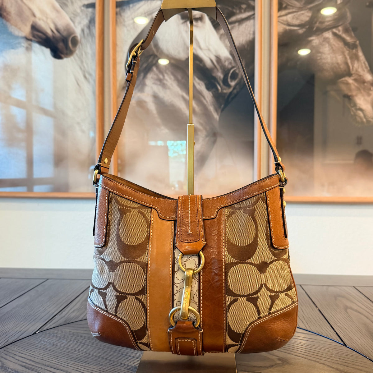 Coach Canvas Hamptons Signature Tricolor Clip Hobo Medium