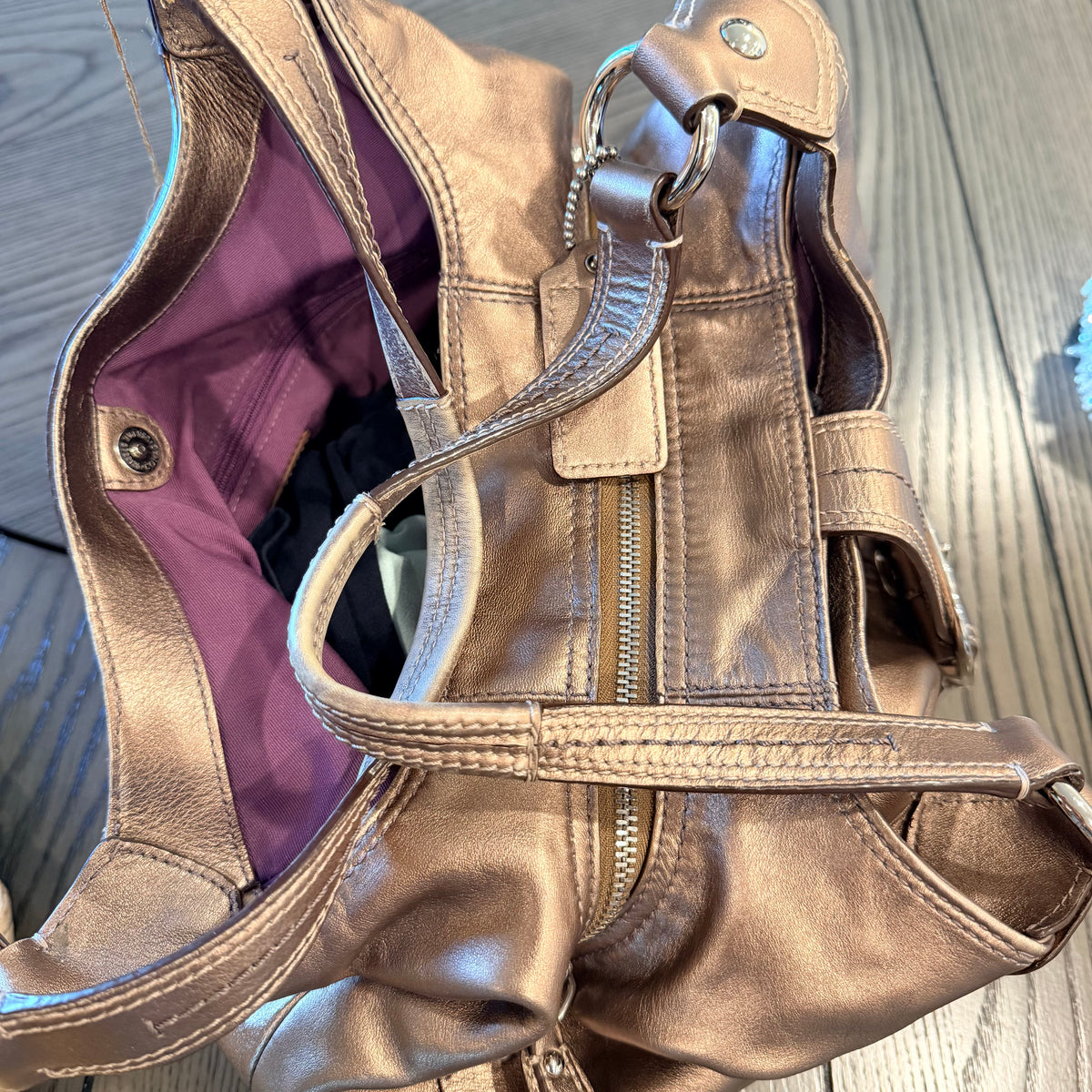 Coach Soho Lynn Metallic Bronze Leather Hobo Shoulder Bag