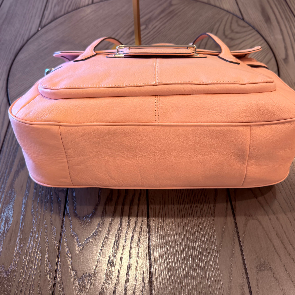 2013 Pink Coach Taylor Marin Leather Flap Satchel with silver-tone hardware.