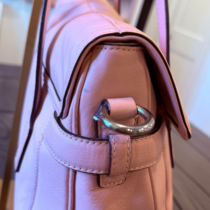 2013 Pink Coach Taylor Marin Leather Flap Satchel with silver-tone hardware.