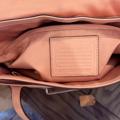 2013 Pink Coach Taylor Marin Leather Flap Satchel with silver-tone hardware.