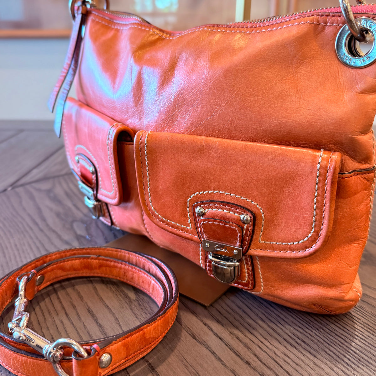 Coach Poppy Swing Messenger Hobo Bag with Silver Hardware Distressed Leather 2012