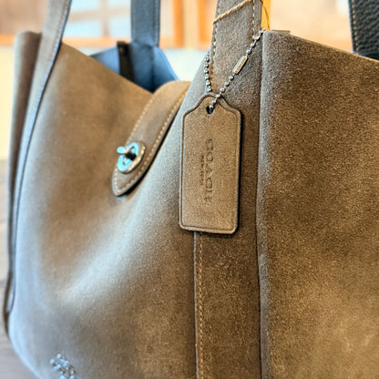Coach Hadley Turnlock Tote Bag in Olive/Army Green Suede