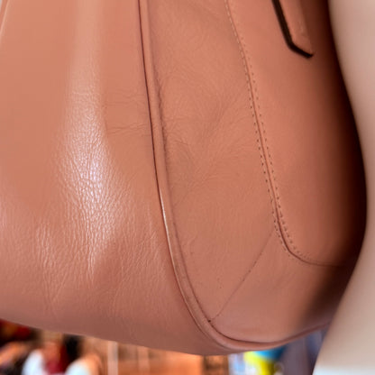 2013 Pink Coach Taylor Marin Leather Flap Satchel with silver-tone hardware.