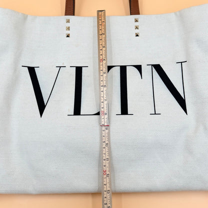 Authentic Valentino Garavani Rockstud Tote Bag Canvas & Leather | Ivory/Brown