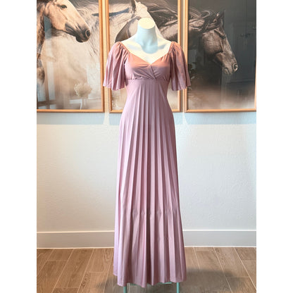 0096 ASOS DESIGN Pink pleated maxi dress with puffy sleeves US 4