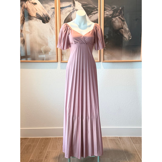 0096 ASOS DESIGN Pink pleated maxi dress with puffy sleeves US 4