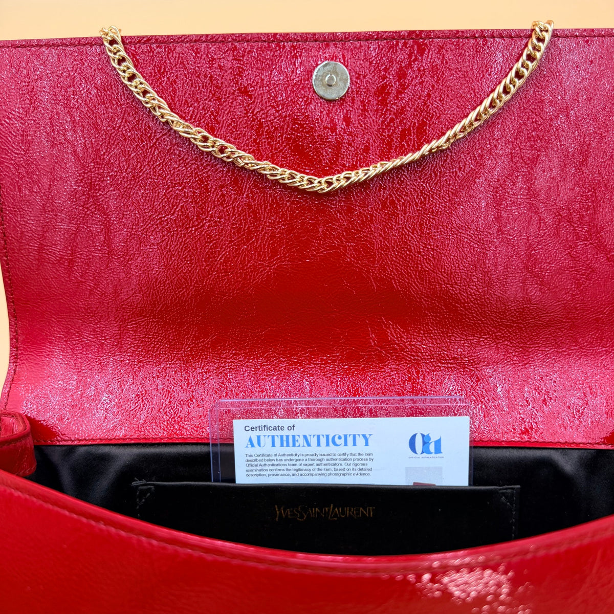 Authentic Saint Laurent Belle de Jour Red Leather Clutch Bag with COA