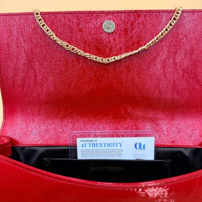 Authentic Saint Laurent Belle de Jour Red Leather Clutch Bag with COA