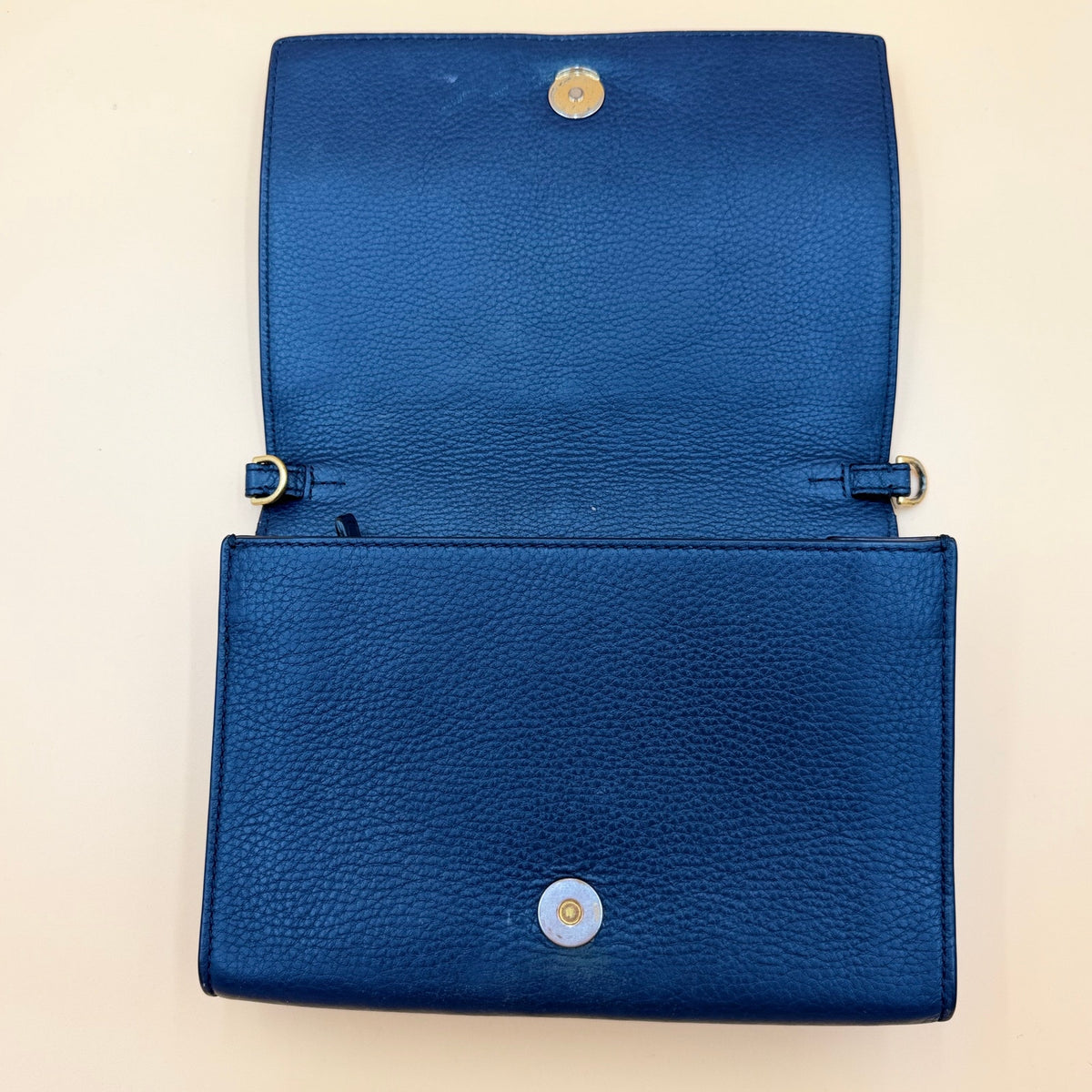 Tory Burch Royal Blue Pebbled Leather Crossbody Flap Bag Gold Tone Adjustable Strap
